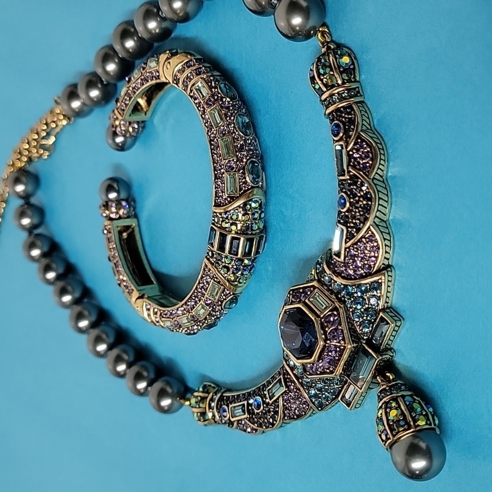 7 PIECE Heidi Daus Lavish Layers Crystal Accented Necklace Bracelet Ring Earring - Picture 16 of 16